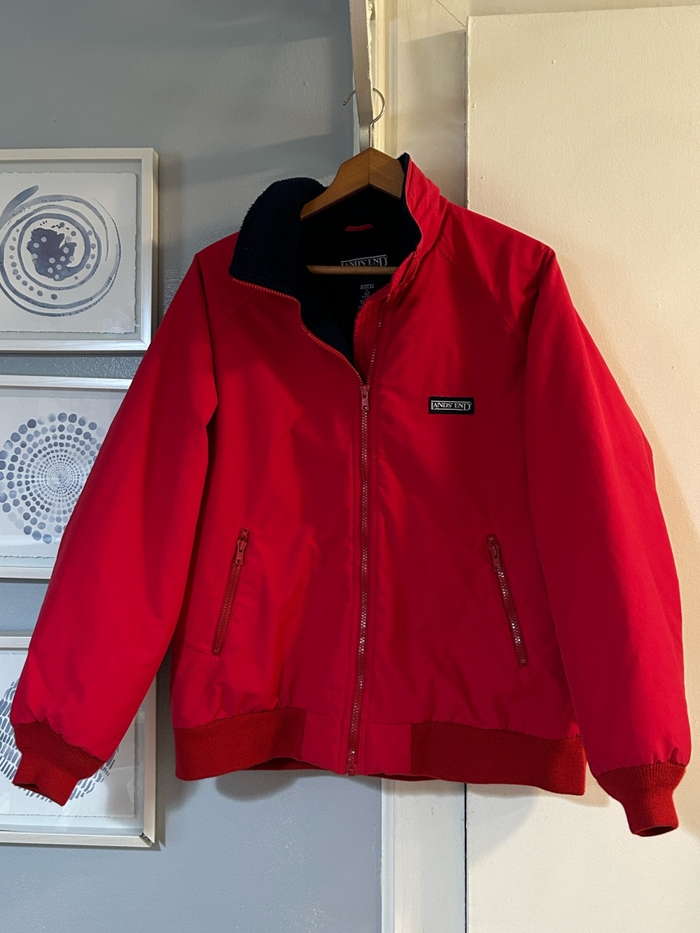 Lands End Women’s Squall Jacket Red Fleece Lined Full Zip Coat Size L